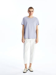 LCWAIKIKI Classic Lilac Crew Neck Beaded Women T-Shirt