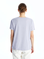 LCWAIKIKI Classic Lilac Crew Neck Beaded Women T-Shirt