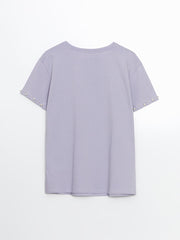 LCWAIKIKI Classic Lilac Crew Neck Beaded Women T-Shirt