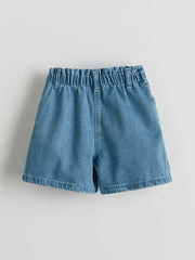 LCW Kids Blue Elastic Waist Printed Girls Jean Shorts
