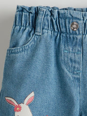 LCW Kids Blue Elastic Waist Printed Girls Jean Shorts