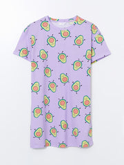 LCW Young Lilac Crew Neck Avocado Printed Women Nightgown