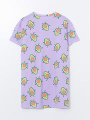 LCW Young Lilac Crew Neck Avocado Printed Women Nightgown