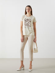 LCW Classic Crew Neck Sequined Women T-Shirt