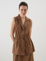 LCW Classic Jacket Collar Linen Look Women Classic Vest