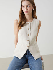 LCW Vision Ecru Crew Neck Women Classic Vest