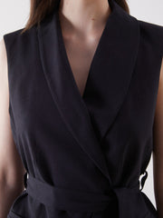 LCW Vision Jacket Collar Linen Blend Women Classic Vest