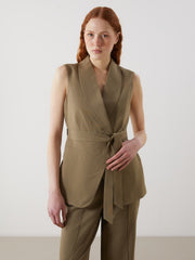 LCW Vision Jacket Collar Linen Blend Women Classic Vest