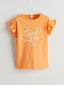 LCW Kids Orange Crew Neck Printed Girls T-Shirt