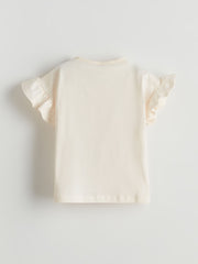 LCW Kids Ecru Crew Neck Printed Girls T-Shirt