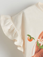 LCW Kids Ecru Crew Neck Printed Girls T-Shirt