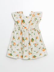 LCW Kids Ecru Square Neck Orange Printed Girl Dress