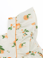 LCW Kids Ecru Square Neck Orange Printed Girl Dress