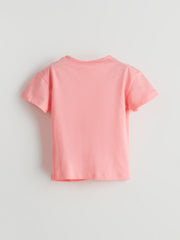 LCW Kids Pink Crew Neck Printed Girls T-Shirt