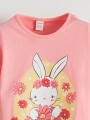 LCW Kids Pink Crew Neck Printed Girls T-Shirt