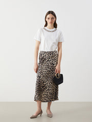 LCW Modest Ecru Crew Neck Embroidered Women T-Shirt