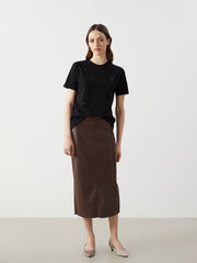 LCW Modest Black Crew Neck Stoned Women T-Shirt