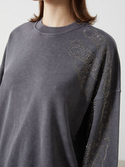 LCW Modest Anthracite Stone Oversize Women Sweatshirt Tunic