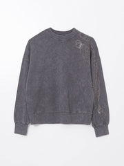 LCW Modest Anthracite Stone Oversize Women Sweatshirt Tunic