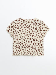 LCW Kids Ecru Crew Neck Printed Girls T-Shirt