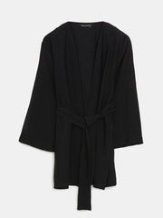LCW Modest Black Shawl Collar Oversize Women Kimono