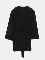 LCW Modest Black Shawl Collar Oversize Women Kimono
