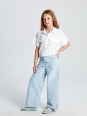 LCW Kids Basic Short Sleeve Girl Crop Shirt