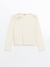 LCW Kids Ecru Crew Neck Bow Detailed Girls Crop T-Shirt