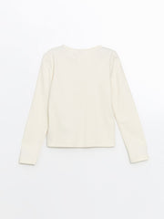 LCW Kids Ecru Crew Neck Bow Detailed Girls Crop T-Shirt