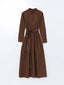 LCW Modest Brown Shirt Collar Poplin Women Dress