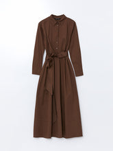 LCW Modest Brown Shirt Collar Poplin Women Dress