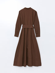 LCW Modest Brown Shirt Collar Poplin Women Dress
