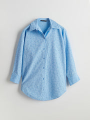 LCW Modest Ecru Floral Oversize Poplin Women Shirt Tunic