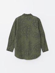 LCW Modest Ecru Floral Oversize Poplin Women Shirt Tunic