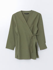 LCW Modest Black Double Breasted Collar Women Kimono