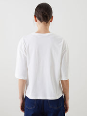 LCW Vision Ecru Crew Neck Embroidered Women T-Shirt