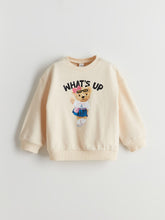 LCW Kids Beige Crew Neck Teddy Bear Printed Girls Sweatshirt