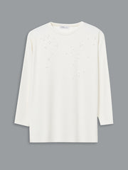 LCWAIKIKI Classic Ecru Crew Neck Stoned Women Tunic