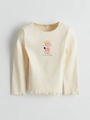 LCW baby Ecru Cute Bear Printed Girls T-Shirt