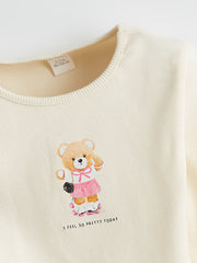 LCW baby Ecru Cute Bear Printed Girls T-Shirt