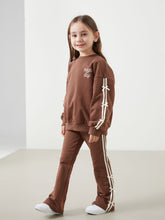 LCW Kids Brown Crew Neck Girl Printed Sweatshirt and Tights 2-Pack