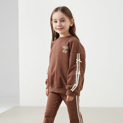 LCW Kids Brown Crew Neck Girl Printed Sweatshirt and Tights 2-Pack