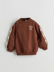 LCW Kids Brown Crew Neck Girl Printed Sweatshirt and Tights 2-Pack