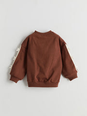 LCW Kids Brown Crew Neck Girl Printed Sweatshirt and Tights 2-Pack