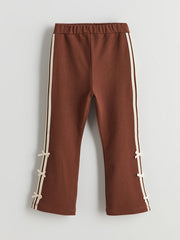 LCW Kids Brown Crew Neck Girl Printed Sweatshirt and Tights 2-Pack