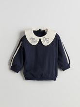LCW Kids Navy Blue Baby Collar Ribbon Detailed Girls Sweatshirt