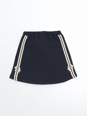LCW Kids Navy Blue Elastic Waist Ribbon Detailed Girl Shorts Skirt