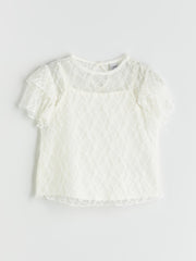 LCW Kids Crew Neck Lace Detailed GirlS Blouse