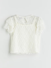 LCW Kids Crew Neck Lace Detailed GirlS Blouse