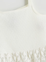 LCW Kids Square Neck Lace Detailed GirlS Blouse